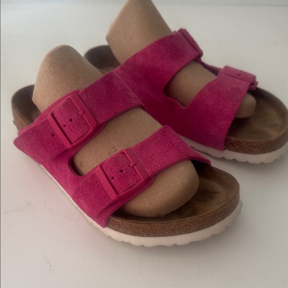 Birkenstock Arizona Fuchsia Tulip suede sandals Softbed style size 39